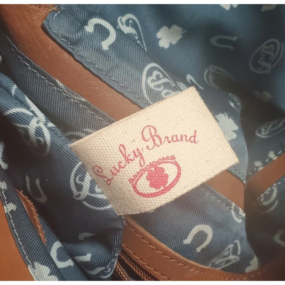 Lucky Brand‎ Tan Leather Studded Crossbody Messenger Bag Boho Tassel Brown